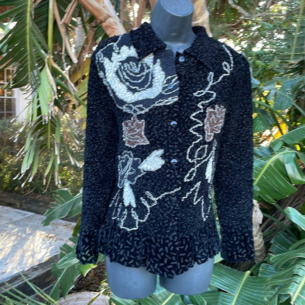 Burnout velvet stretch, multi mixed media floral top